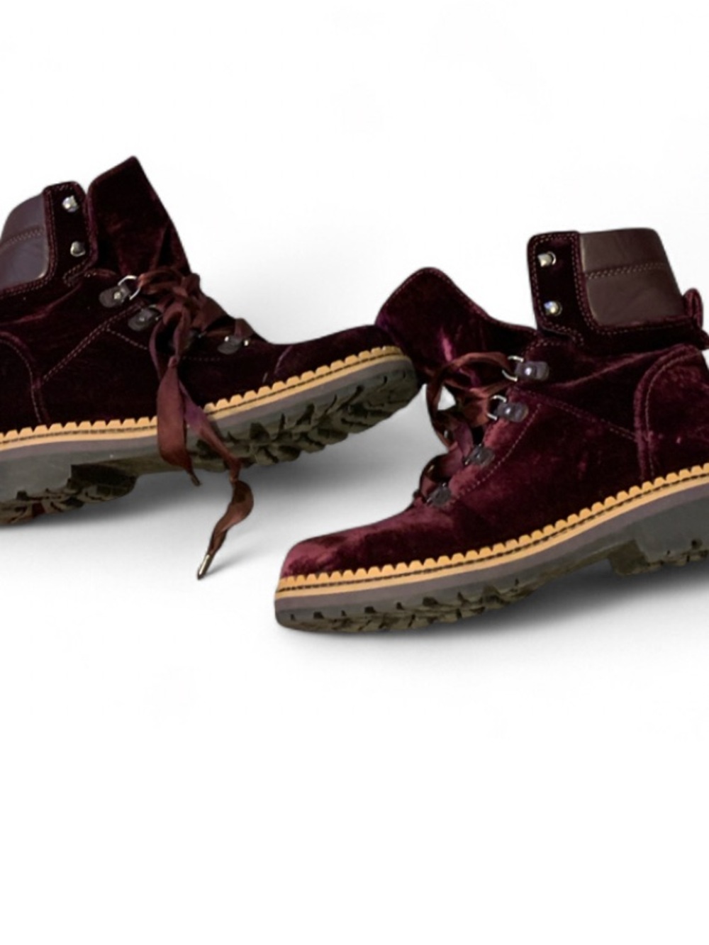 Womens Sam Edelman hi top Velvet Lace-Up Ankle combat Boots in Burgundy sz 8.5